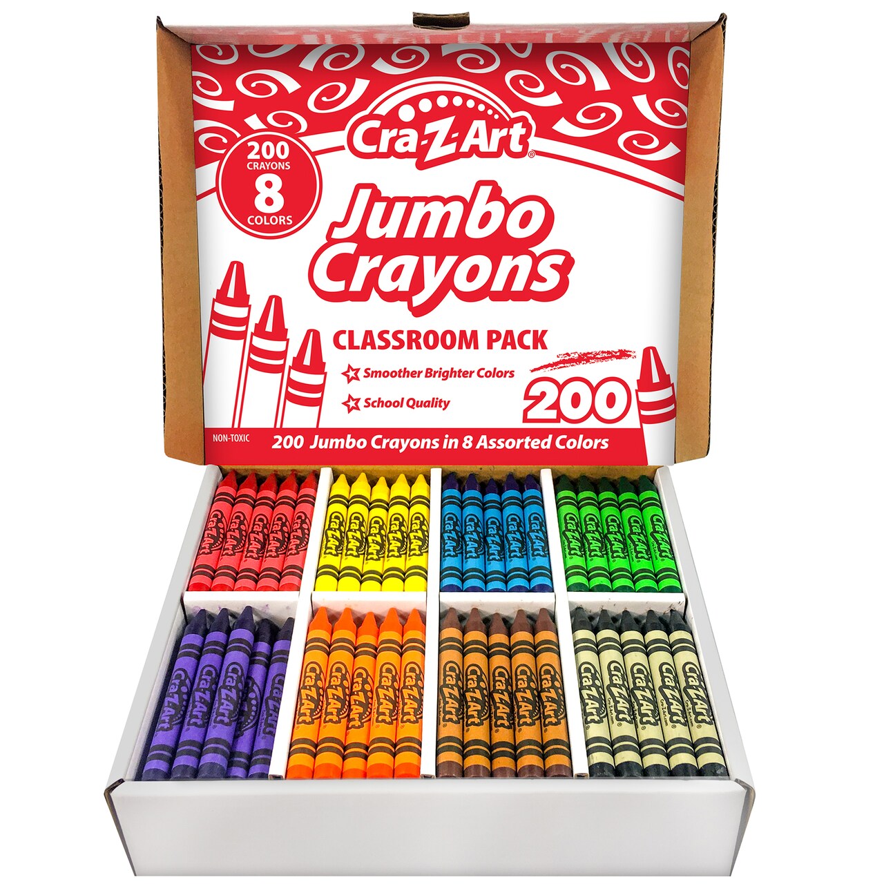 Cra-Z-Art: Classroom Pack: Jumbo Crayons - 200 Pieces - 8 Assorted Bright Colors, Bulk Set, Non-Toxic, Teachers School Art Supplies, Back to School